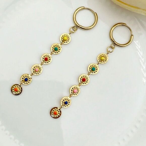 Multi-Color Dangle Earrings A981 - Picture 3 of 3